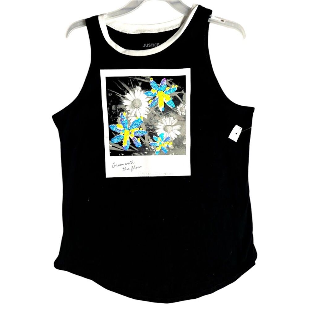 Justice Girls Tank Top, Sequin, Black, NEW Large 12/14